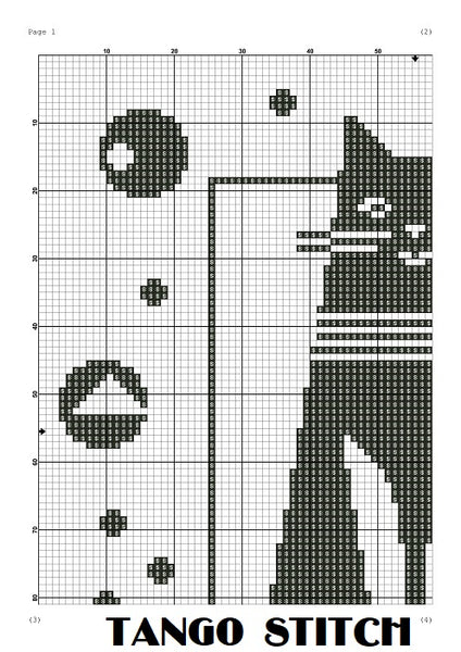 Geometric stripe cat black and white cross stitch pattern - Tango Stitch