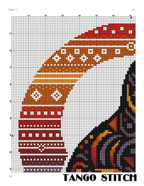 Intricate black cat silhouette sunset cross stitch pattern - Tango Stitch