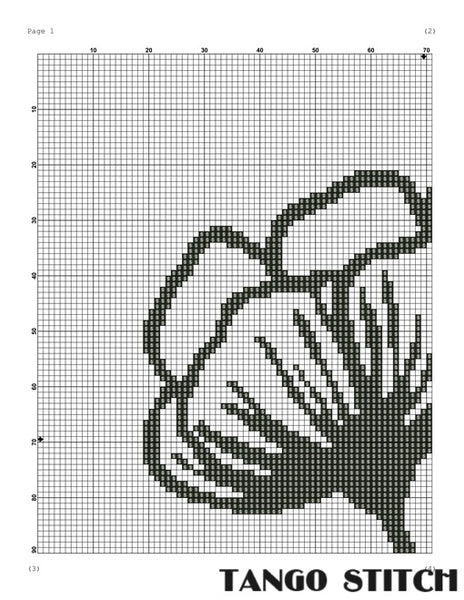 Black flowers easy cross stitch hand embroidery pattern - Tango Stitch