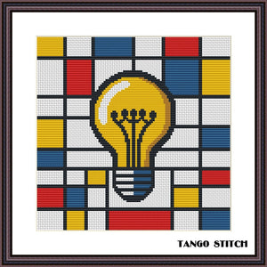 Mondrian inspired light bulb cross stitch pattern - Tango Stitch