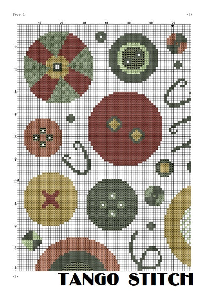 Cute buttons set cross stitch hand embroidery pattern - Tango Stitch