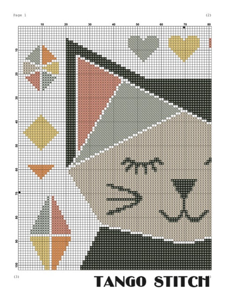 Cute geometric cat cross stitch embroidery pattern - Tango Stitch