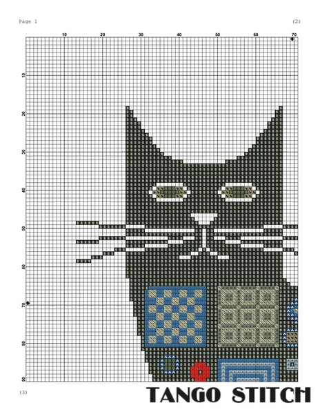 Cute ornament black cat cross stitch pattern - Tango Stitch
