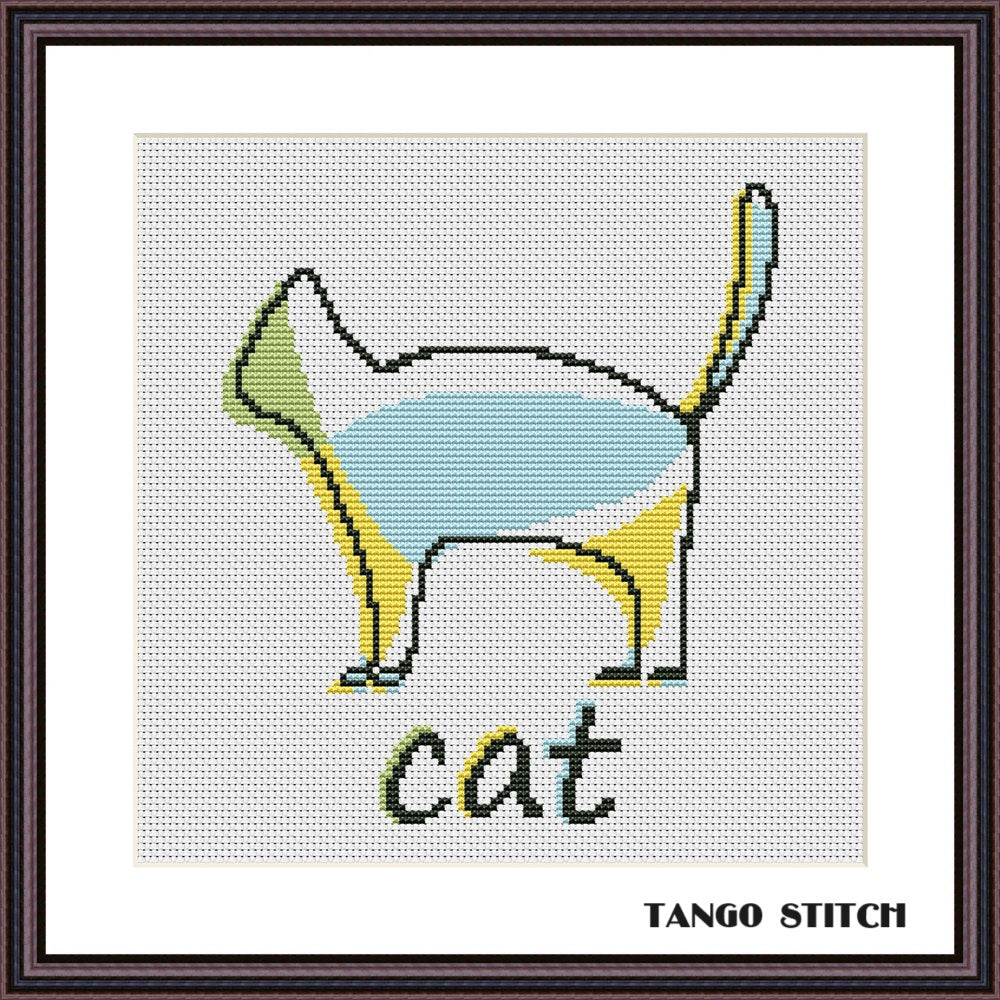 Abstract cat silhouette cross stitch pattern - Tango Stitch