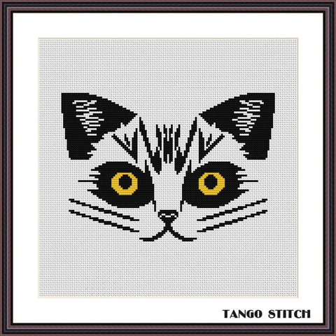 Black cat yellow eyes cross stitch pattern - Tango Stitch