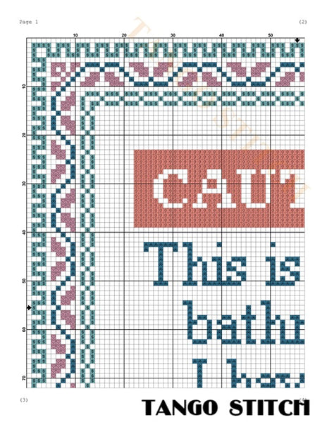 Caution. This is a kids bathroom funny cross stitch pattern - Tango Stitch