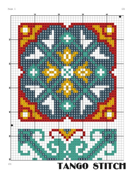 Antique ceramic tiles cross stitch ornaments pattern - Tango Stitch