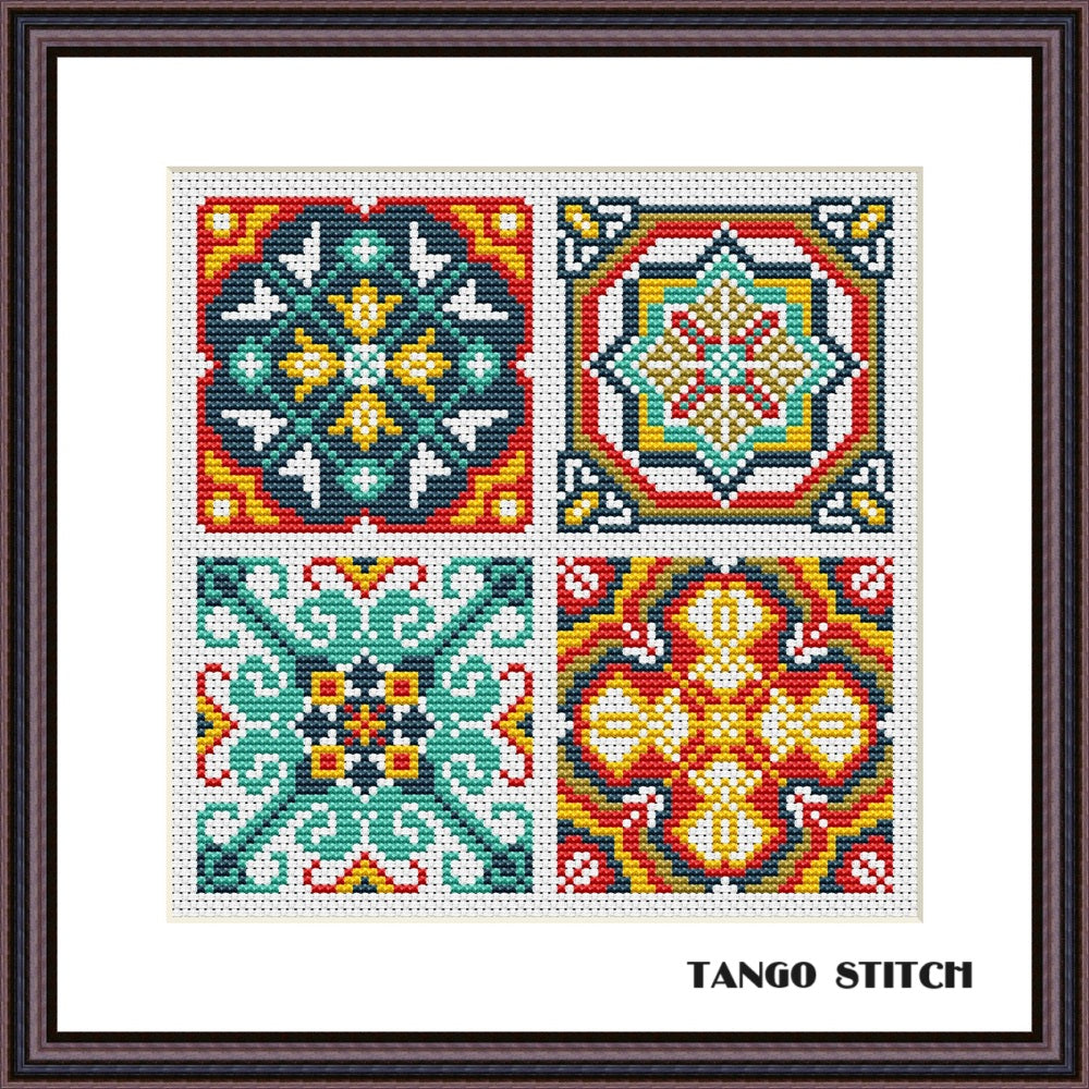 Tile Stitching Pattern Antique ceramic tiles cross stitch ornaments pattern – JPCrochet