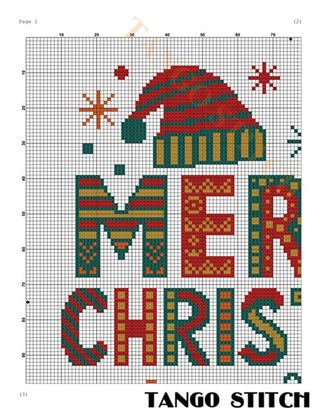 Merry Christmas holiday festive cross stitch pattern - Tango Stitch