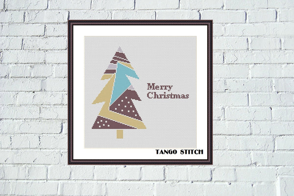 Geometric Christmas tree cross stitch pattern - Tango Stitch