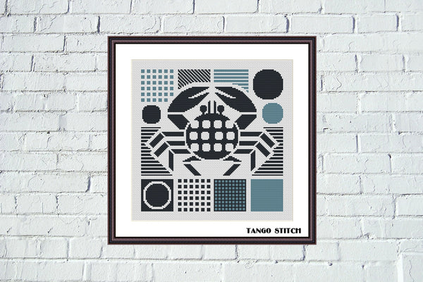 Crab modern geometric cross stitch pattern - Tango Stitch