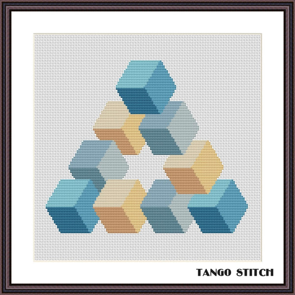 Flying cubes geometric cross stitch pattern - Tango Stitch