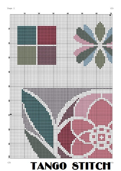 Cute pink floral cup cross stitch embroidery pattern - Tango Stitch