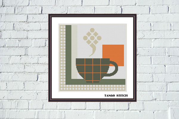 Cup of tea abstract art cross stitch pattern - Tango Stitch