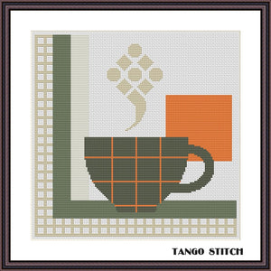 Cup of tea abstract art cross stitch pattern - Tango Stitch