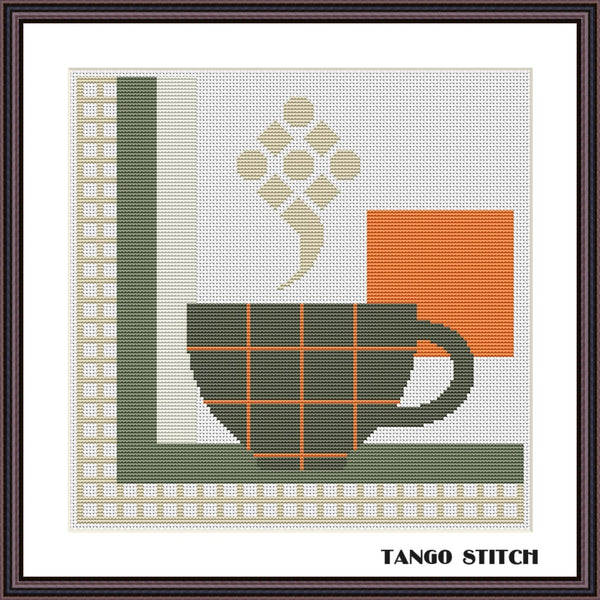 Cup of tea abstract art cross stitch pattern - Tango Stitch