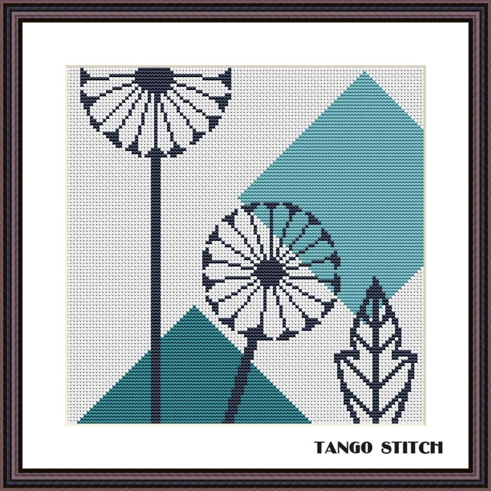 Dandelion abstract Mid Century design cross stitch pattern - Tango Stitch