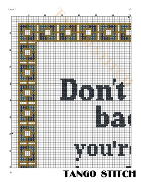 Don't look back motivational cross stitch pattern - Tango Stitch