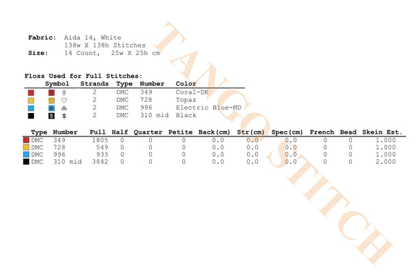 Dragonfly Piet Mondrian inspired geometric cross stitch pattern