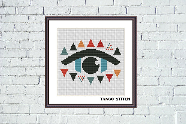 Geometric eye abstract cross stitch pattern - Tango Stitch 