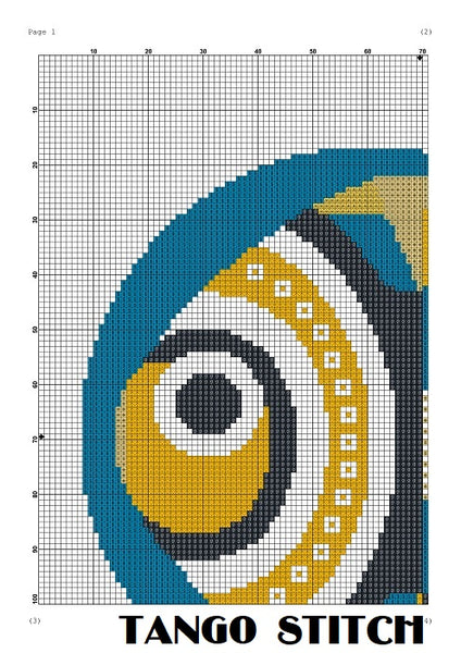 Geometric fish yellow blue ornament cross stitch pattern - Tango Stitch 