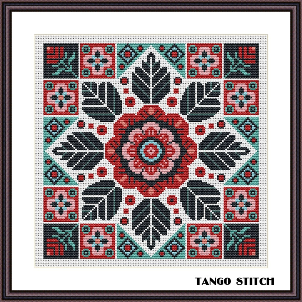 Floral cross stitch ornament embroidery pattern - Tango Stitch