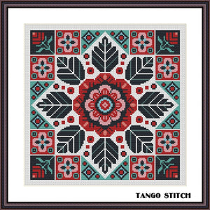 Floral cross stitch ornament embroidery pattern - Tango Stitch