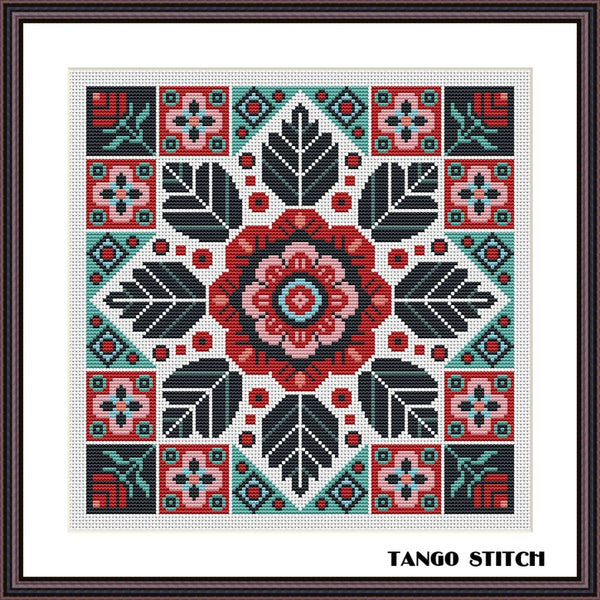 Floral cross stitch ornament embroidery pattern - Tango Stitch