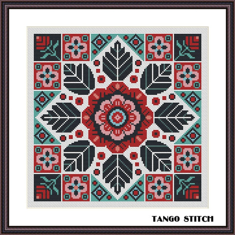 Floral cross stitch ornament embroidery pattern - Tango Stitch