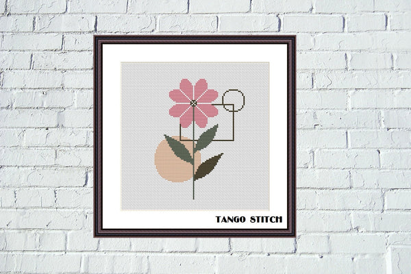 Simple pink flower Scandinavian style cross stitch pattern - Tango Stitch