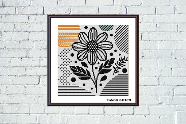 Black flower Scandinavian design cross stitch pattern - Tango Stitch