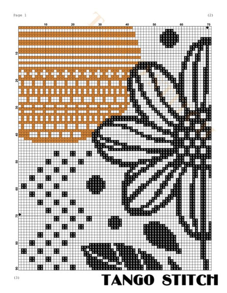 Black flower Scandinavian design cross stitch pattern - Tango Stitch