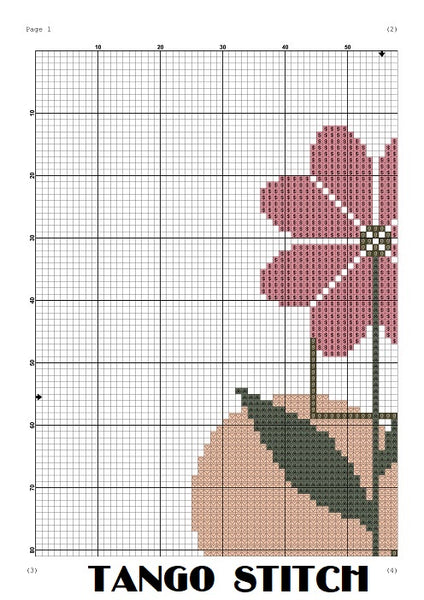 Simple pink flower Scandinavian style cross stitch pattern - Tango Stitch