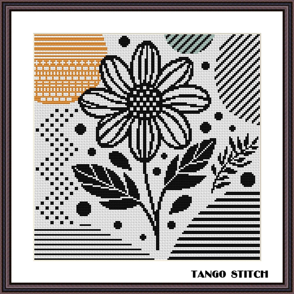 Black flower Scandinavian design cross stitch pattern - Tango Stitch