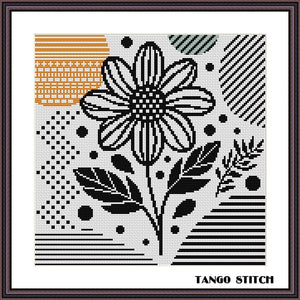 Black flower Scandinavian design cross stitch pattern - Tango Stitch