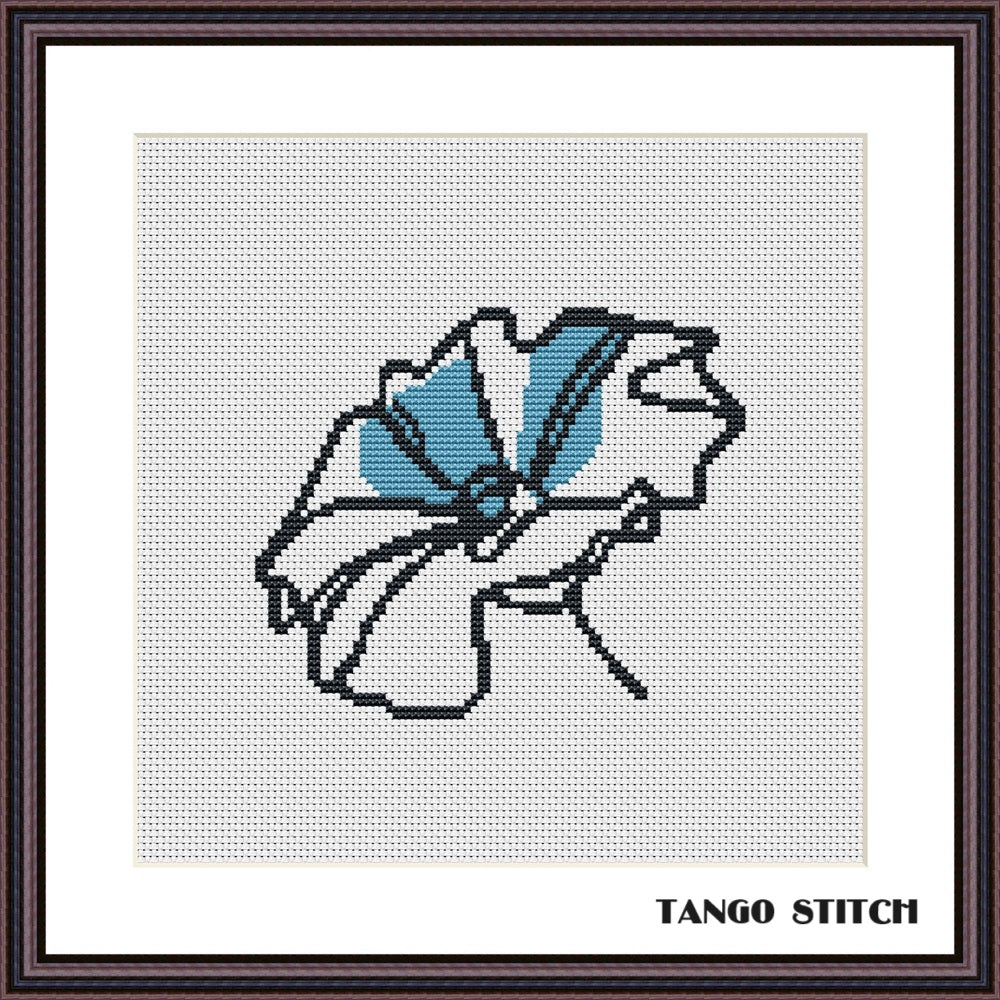 Beautiful minimalistic blue flower cross stitch pattern - Tango Stitch