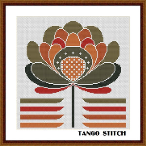 Green abstract flower Scandinavian cross stitch design - Tango Stitch