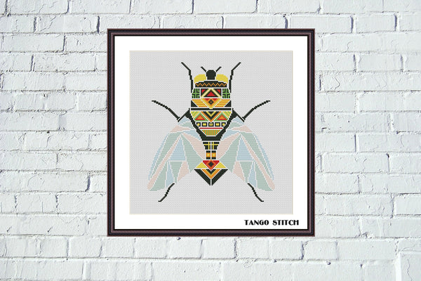 Intricate fly cross stitch embroidery ornament pattern - Tango Stitch