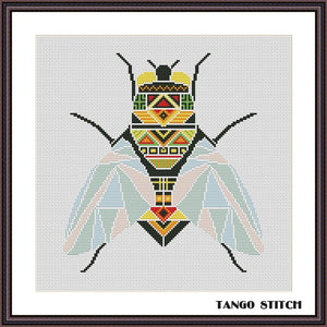 Intricate fly cross stitch embroidery ornament pattern - Tango Stitch