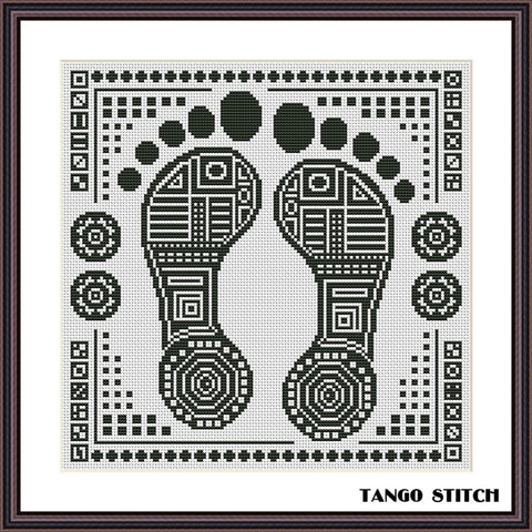 Footprints abstract geometric cross stitch pattern - Tango Stitch