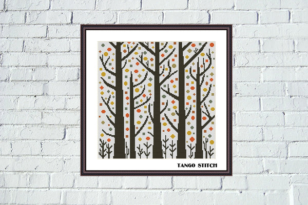 Winter forest abstract tree cross stitch pattern - Tango Stitch