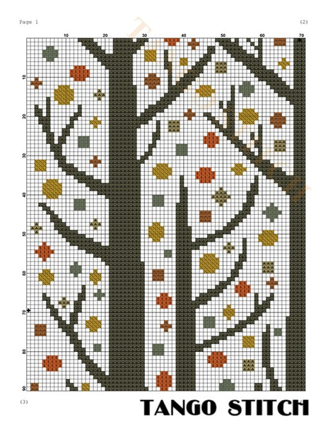 Winter forest abstract tree cross stitch pattern - Tango Stitch