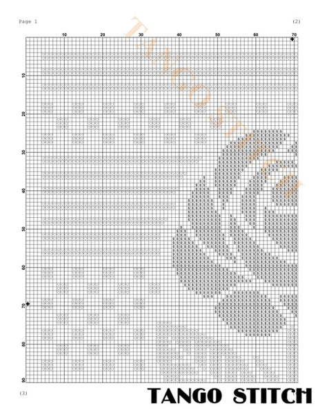 Cross-stitch pattern with grid and floral design, labeled 'Tango Stitch'. Red rose abstract geometric cross stitch pattern, Tango Stitch