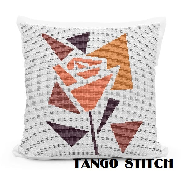 Orange geometric rose cross stitch embroidery pattern - Tango Stitch