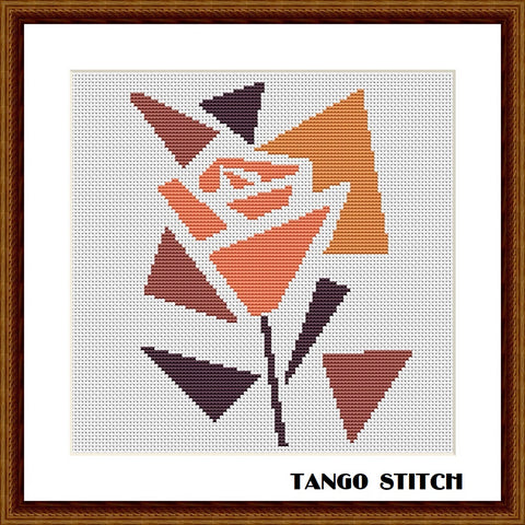 Orange geometric rose cross stitch embroidery pattern - Tango Stitch