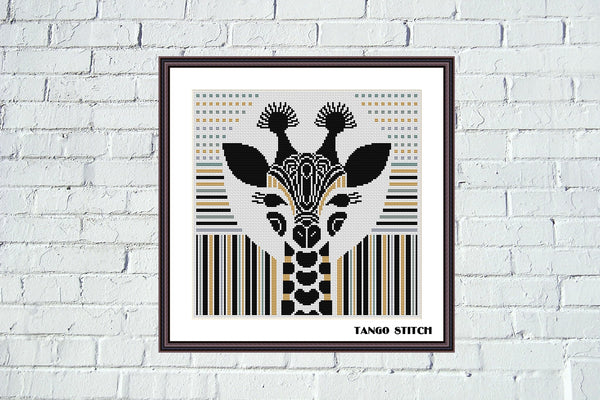 Cute yellow giraffe abstract cross stitch pattern - Tango Stitch