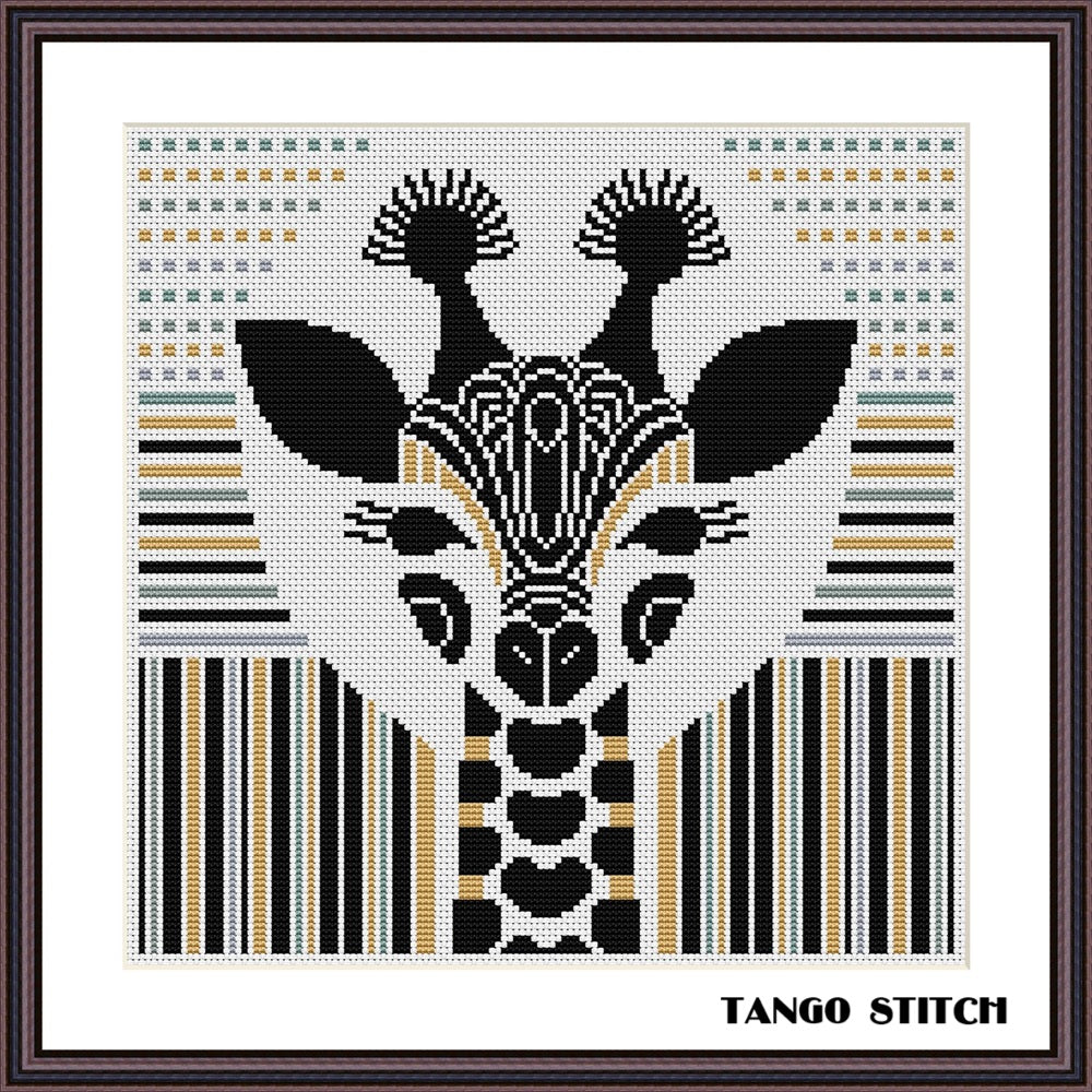 Cute yellow giraffe abstract cross stitch pattern - Tango Stitch