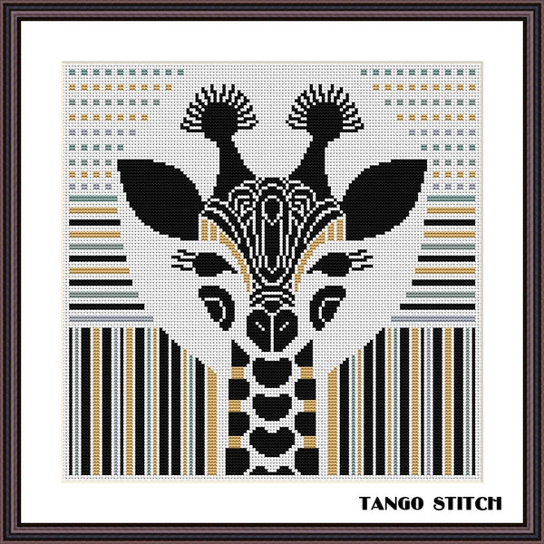 Cute yellow giraffe abstract cross stitch pattern - Tango Stitch