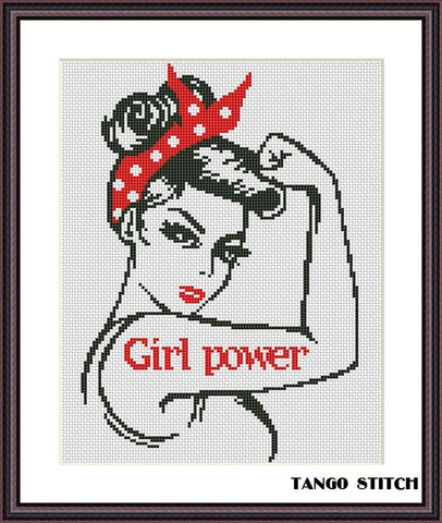 Girl power feminist cross stitch embroidery pattern, Tango Stitch