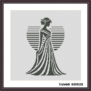 Beautiful girl silhouette easy cross stitch pattern - Tango Stitch